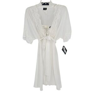 Cinema Etoile Seductivewear Bridal Robe Chemise Thong Set S White Lace Coquette